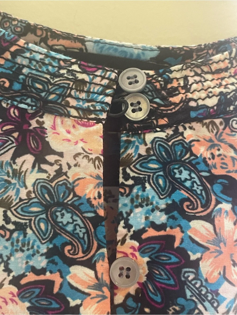 J Crew Ruffle Top Sz M Long Sleeve Blue Pink Paisley Floral Cotton Silk Bohemian